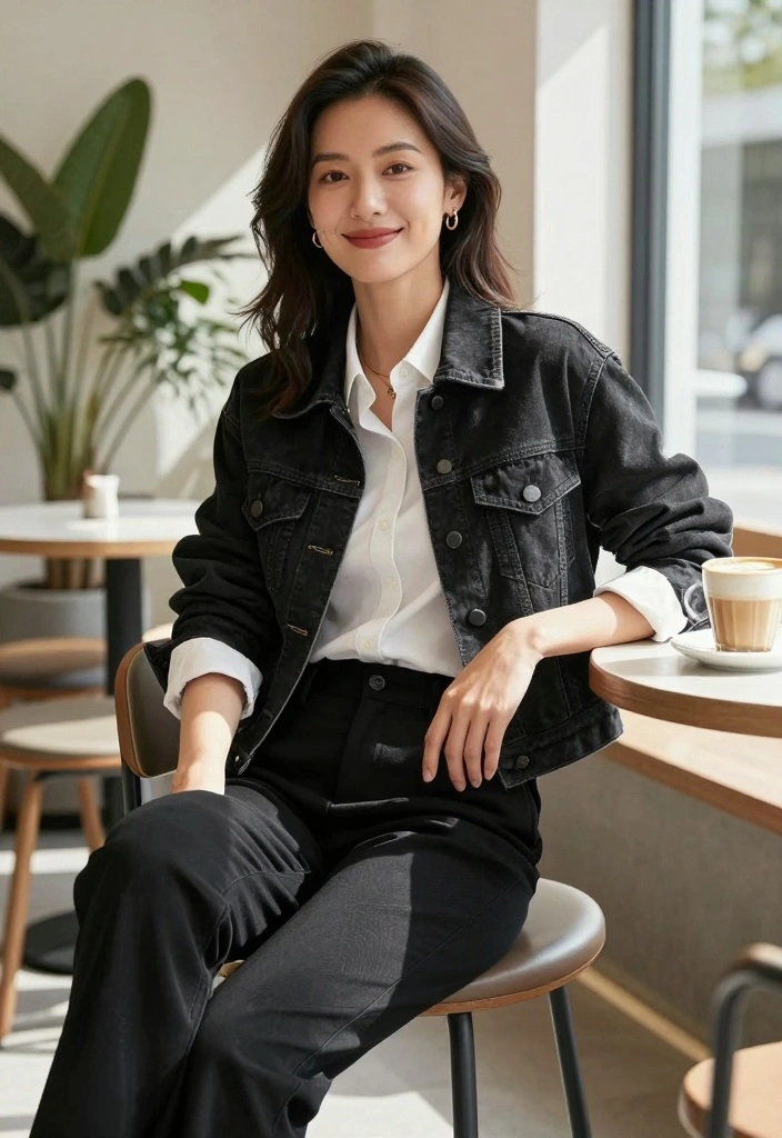 16 Black Denim Jacket Outfit Ideas For Women With Edge - 1. Classic Chic with a Twist 1