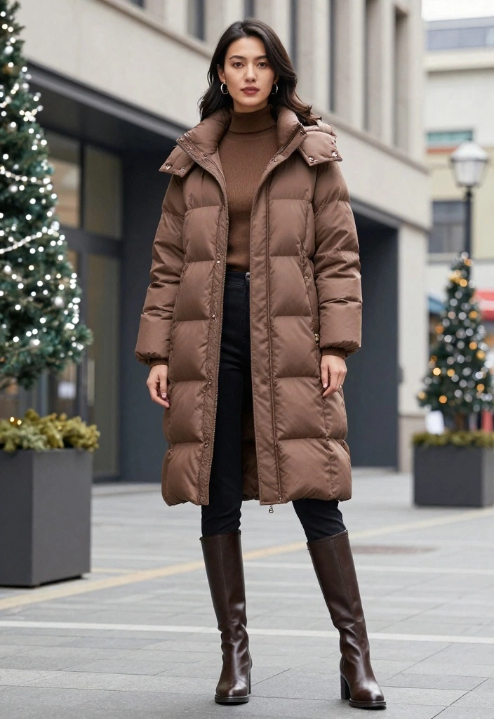 16 Brown Puffer Jacket Outfit Ideas For Women For Cold Days - 16. Sophisticated Look with a Tailored Coat 1