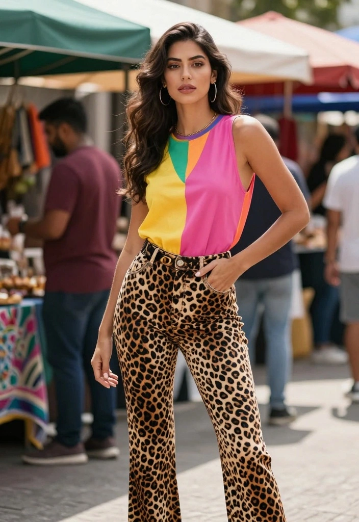 16 Cheetah Print Pants Outfit Ideas For Women With Bold Energy - 14. Color Block with Bold Shades 1