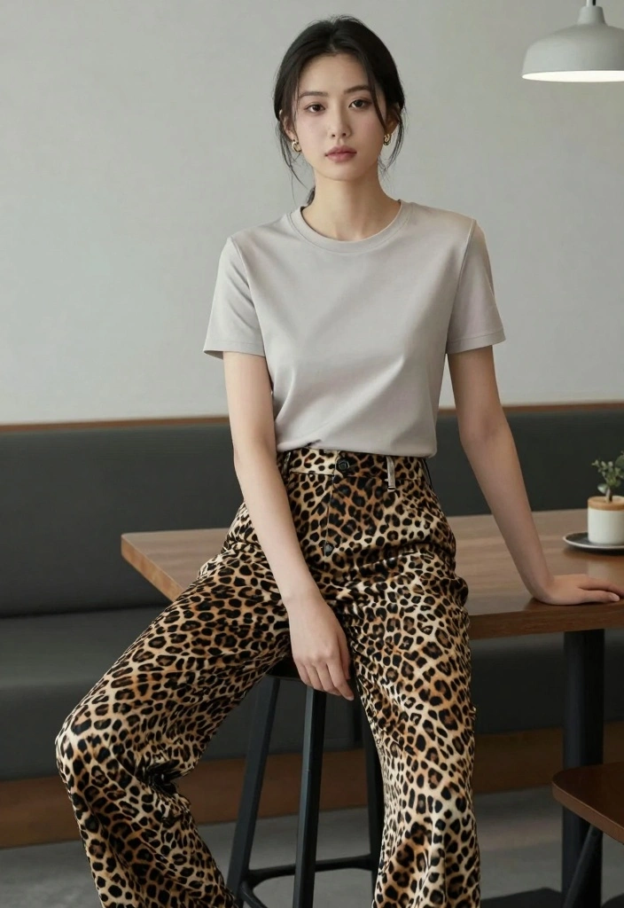 16 Cheetah Print Pants Outfit Ideas For Women With Bold Energy - 15. Minimalist Approach with Neutral Tones 1