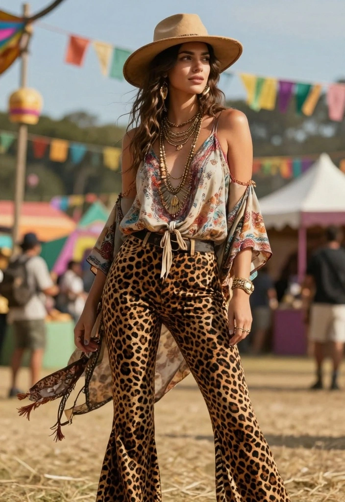 16 Cheetah Print Pants Outfit Ideas For Women With Bold Energy - 6. Bohemian Flair with a Flowing Top 1