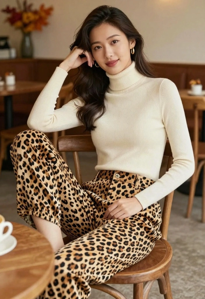 16 Cheetah Print Pants Outfit Ideas For Women With Bold Energy - 9. Retro Vibes with a Turtleneck 1