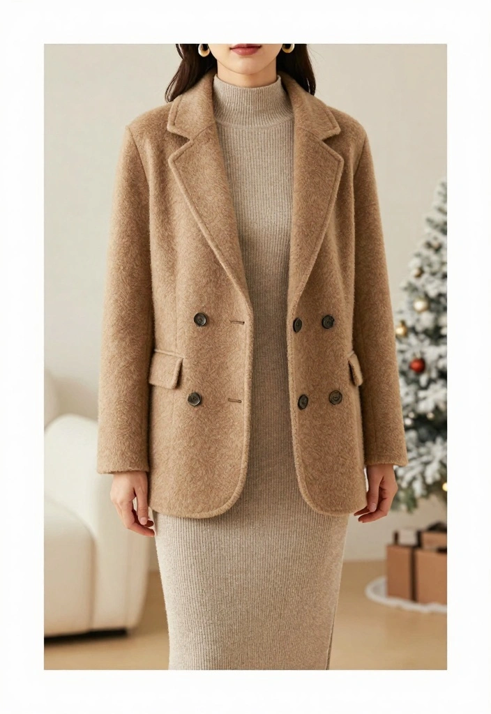 16 Cold Weather Party Night Outfit Ideas For Women - 12. Warm Wool Blazer with a Midi Dress 1