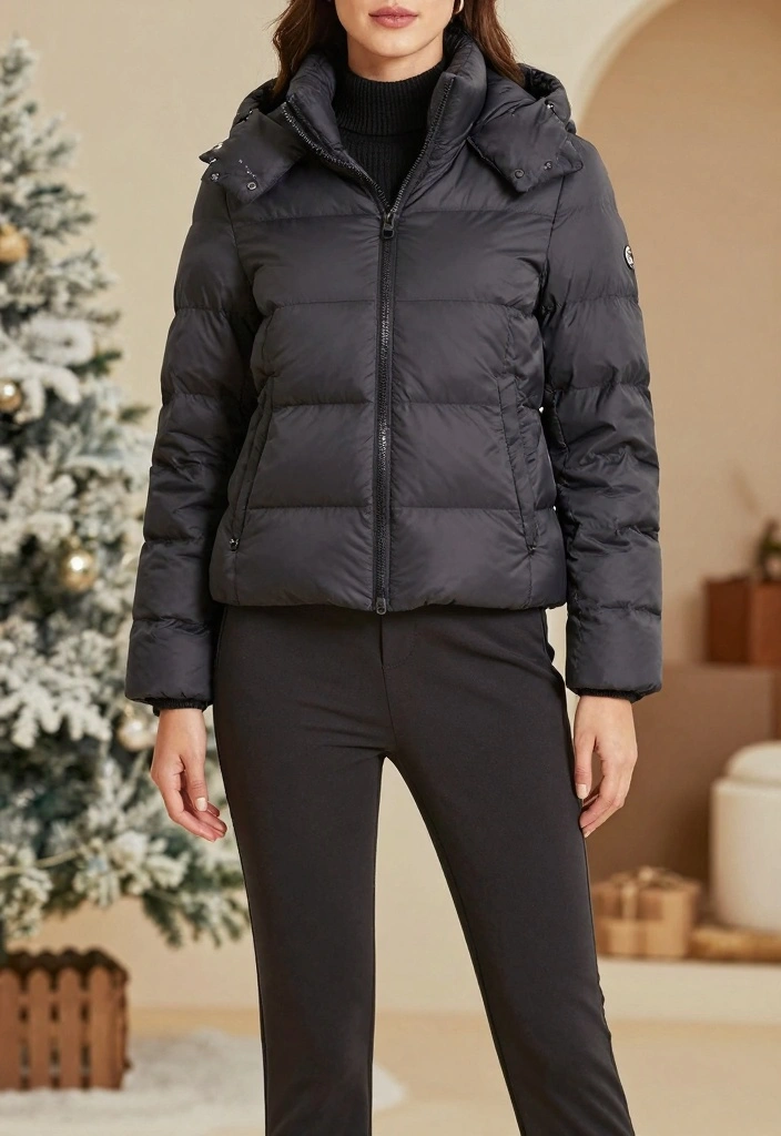 16 Cold Weather Party Night Outfit Ideas For Women - 14. Stylish Puffer Jacket with Dress Pants 1