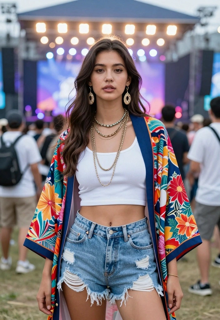 16 Concert Aesthetic Outfit Ideas For Women To Stand Out - 2. Bohemian Kimonos and Crop Tops 1