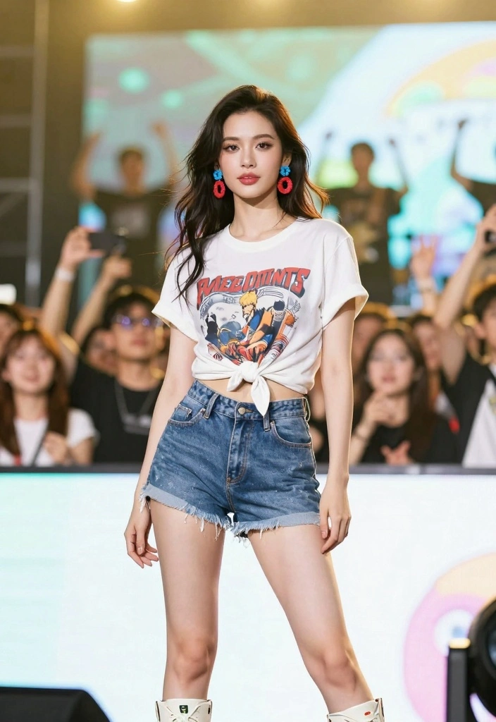 16 Concert Aesthetic Outfit Ideas For Women To Stand Out - 4. Vintage Band Tees and High-Waisted Shorts 1