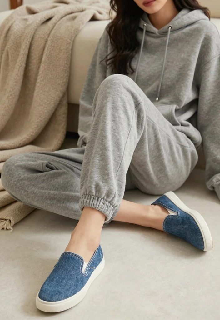 16 Denim Shoes Outfit Ideas For Women With Casual Cool - 12. Comfy Lounge Look 1