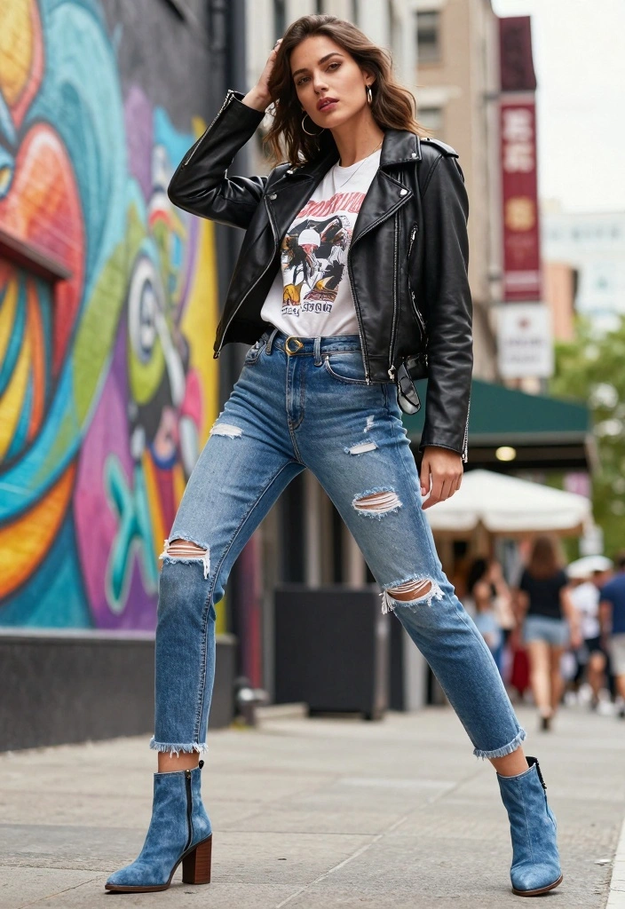 16 Denim Shoes Outfit Ideas For Women With Casual Cool - 2. Edgy Street Style 1