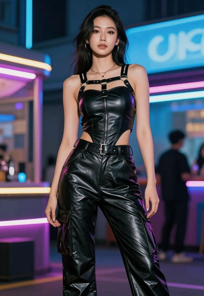 16 Leather Cargo Pants Outfit Ideas For Women With Edge - 12. Edgy Costume with a Harness 1