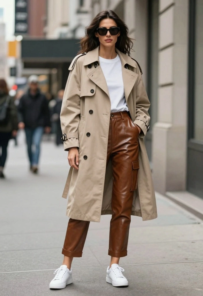 16 Leather Cargo Pants Outfit Ideas For Women With Edge - 3. Oversized Outerwear with a Street Style Twist 1