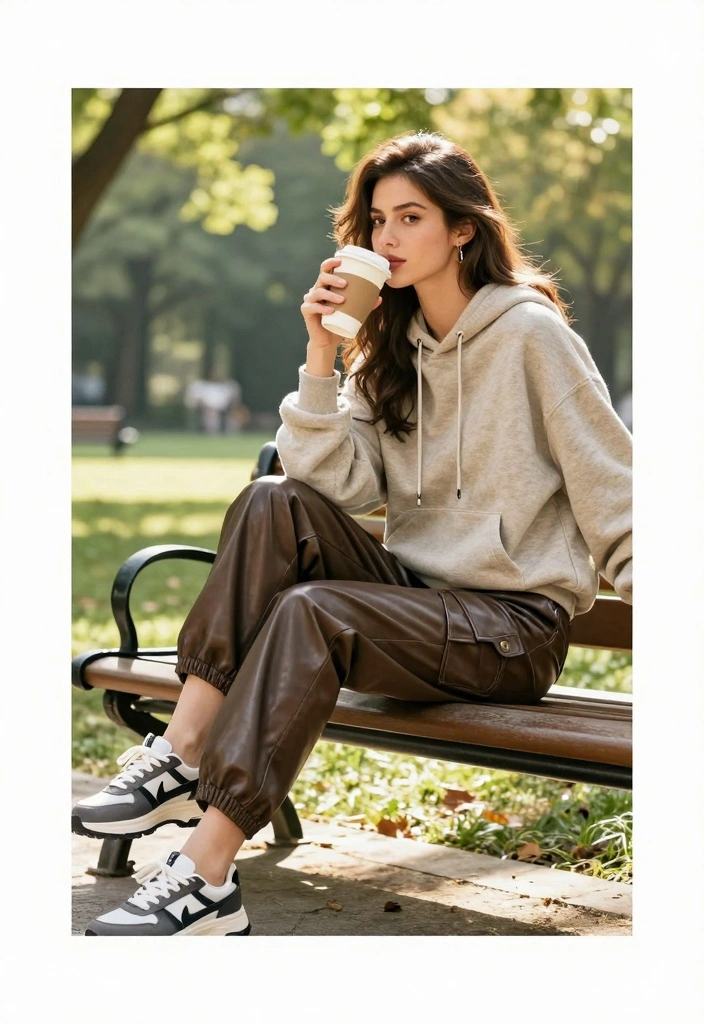16 Leather Cargo Pants Outfit Ideas For Women With Edge - 4. Sporty Vibes with a Hoodie 1