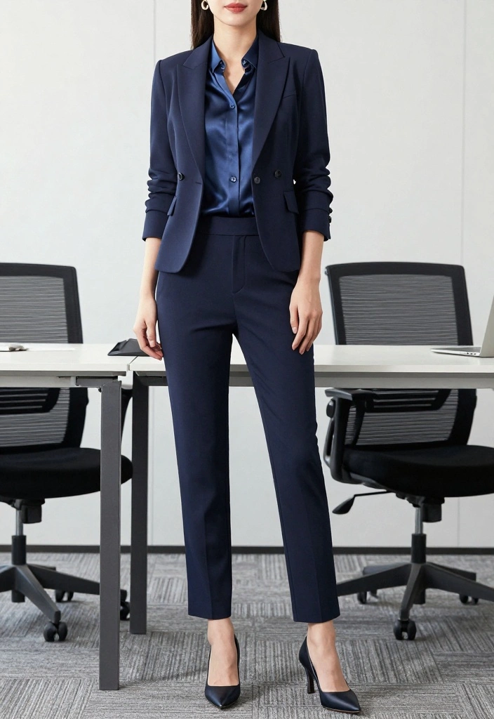 16 Navy Blue Jacket Outfit Ideas For Women With Polished Style - 3. Chic Monochrome Look 1