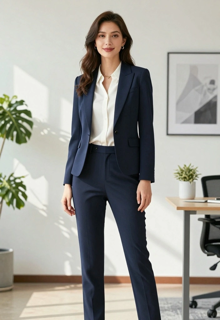 16 Navy Blue Jacket Outfit Ideas For Women With Polished Style - 5. Business Casual Vibes 1