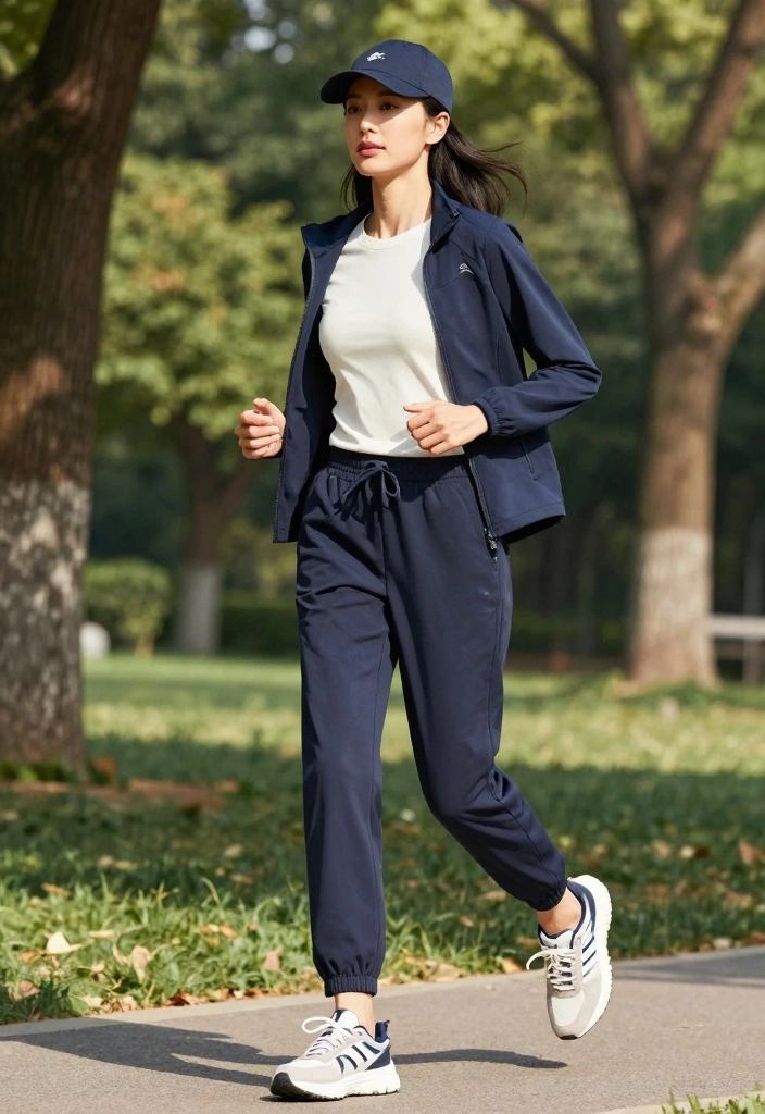 16 Navy Blue Jacket Outfit Ideas For Women With Polished Style - 7. Sporty Chic Look 1