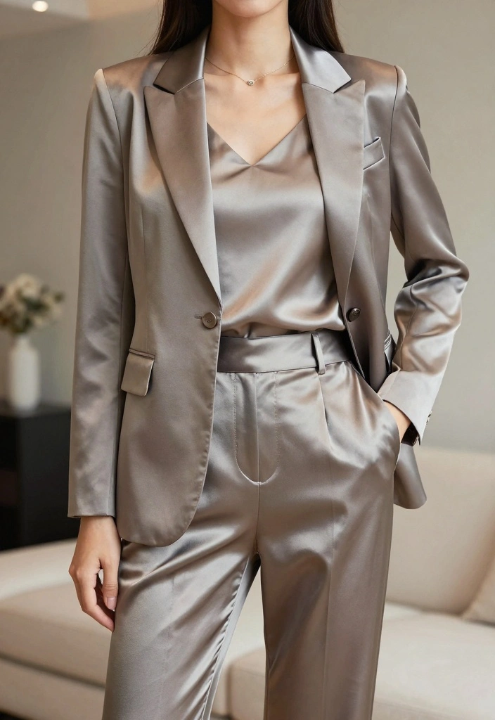 16 Satin Pants Outfit Ideas For Women With Elegant Flow - 4. Satin Trousers with a Tailored Blazer 1