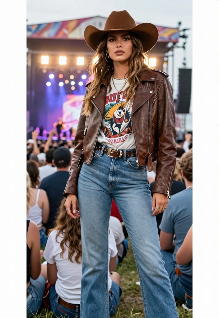 16 Shania Twain Concert Outfit Ideas For Women With Country Flair - 7. Edgy Leather Jacket Ensemble 1