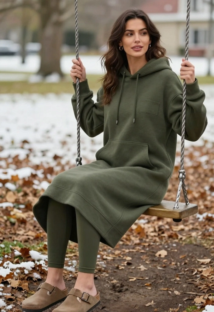 16 Winter Birkenstock Outfit Ideas For Women - 11. Comfy Hoodie Dress 1
