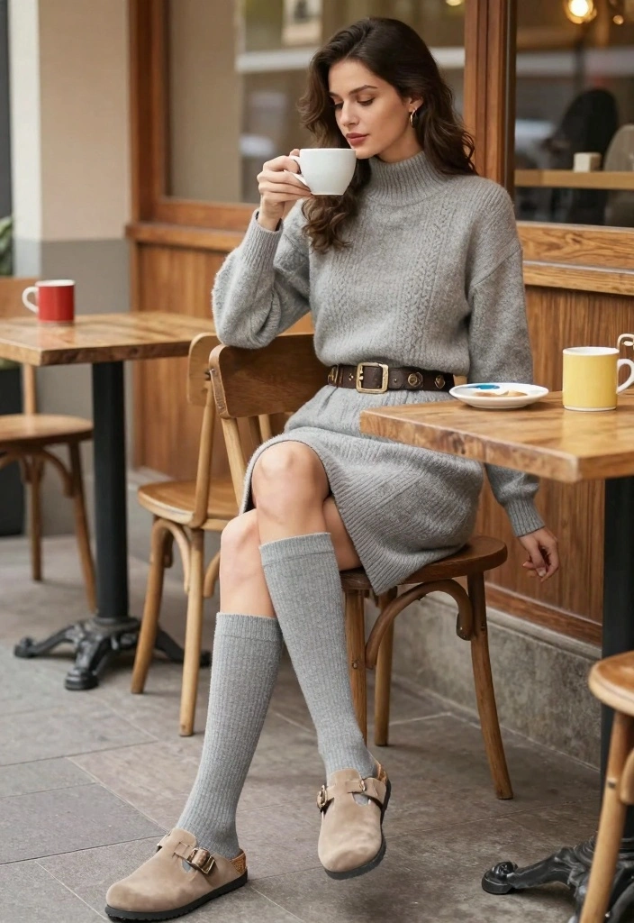 16 Winter Birkenstock Outfit Ideas For Women - 2. The Sweater Dress Look 1