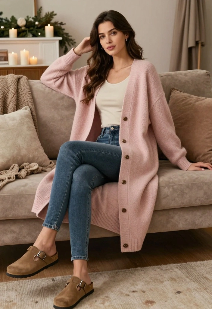 16 Winter Birkenstock Outfit Ideas For Women - 5. The Maxi Cardigan Layer 1