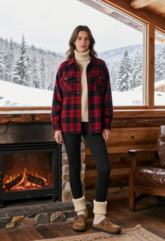 16 Winter Birkenstock Outfit Ideas For Women - 9. Flannel and Fleece Combo 1