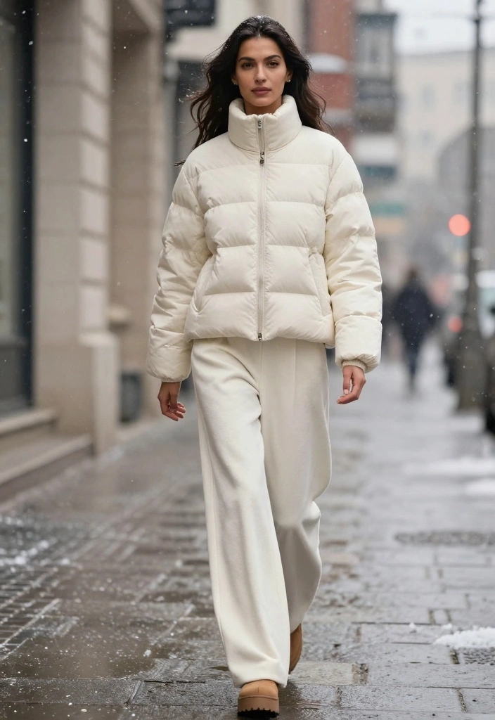 16 Winter Wide Leg Pants Outfit Ideas For Women - 10. Warm Layers with a Puffer Jacket 1
