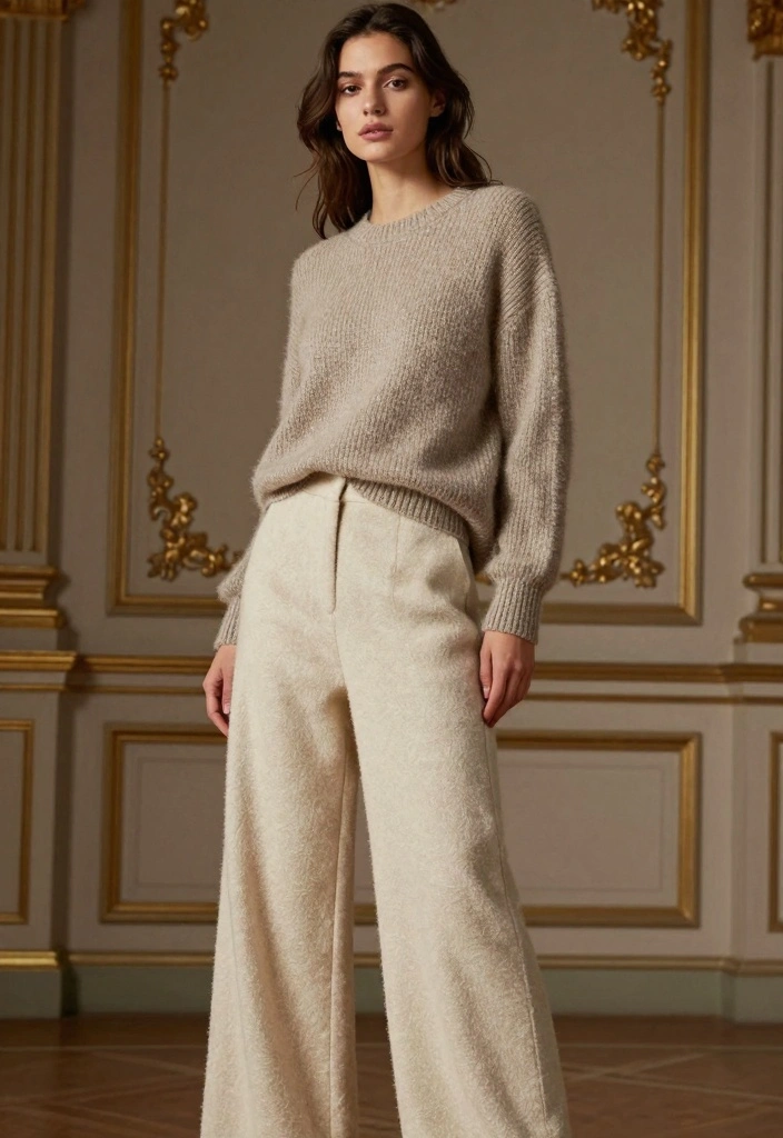 16 Winter Wide Leg Pants Outfit Ideas For Women - 15. Luxe Look with Cashmere 1