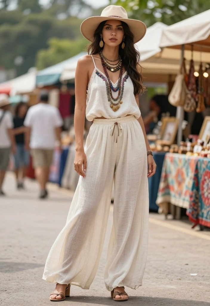 16 Winter Wide Leg Pants Outfit Ideas For Women - 7. Bohemian Style with Flowy Tops 1