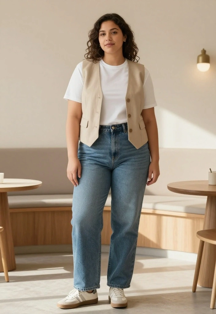 12 Beige Vest Outfit Ideas That Add Structure Without Bulk - 1. Casual Chic: Layered Over a T-Shirt 1