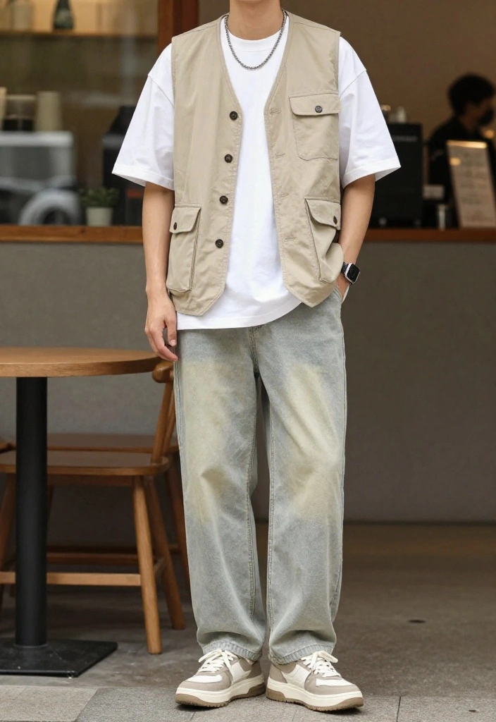 12 Beige Vest Outfit Ideas That Add Structure Without Bulk - 11. Trendy Twist: With Oversized Shirt 1