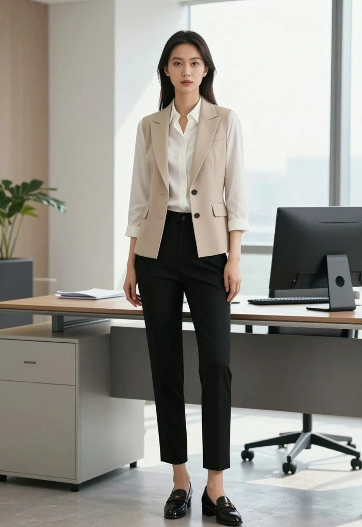 12 Beige Vest Outfit Ideas That Add Structure Without Bulk - 2. Office Ready: Blazer-Style Vest 1