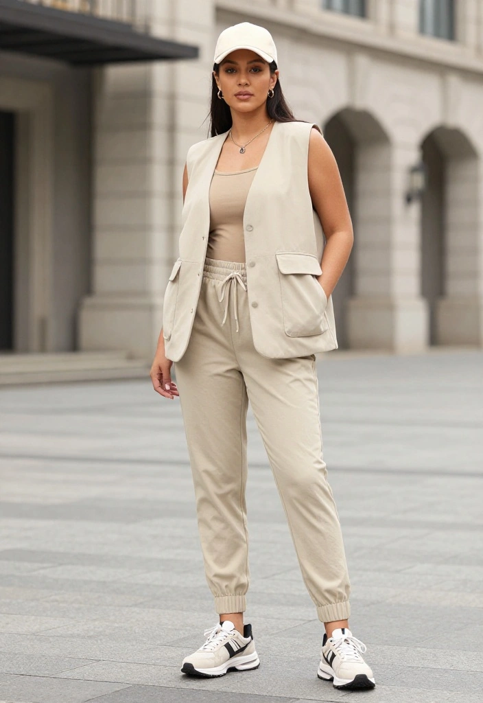 12 Beige Vest Outfit Ideas That Add Structure Without Bulk - 5. Sporty Edge: With Joggers 1
