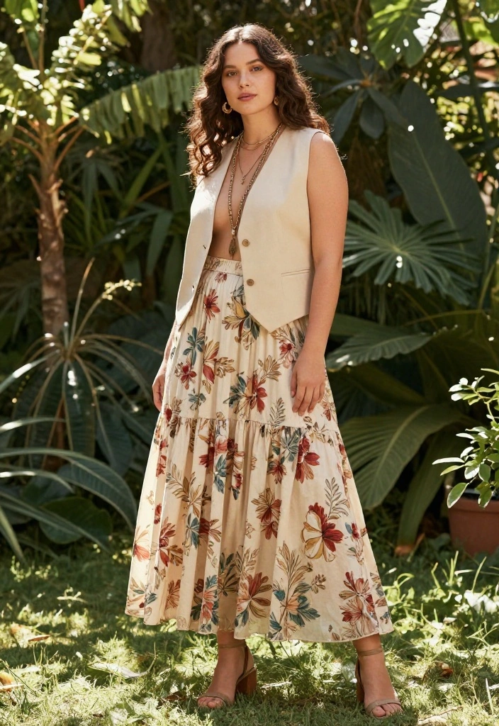 12 Beige Vest Outfit Ideas That Add Structure Without Bulk - 6. Boho Charm: With Flowing Maxi Skirt 1