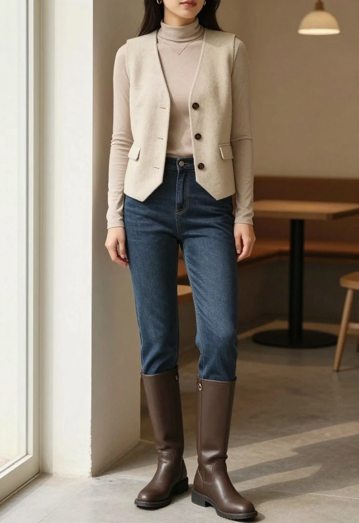 12 Beige Vest Outfit Ideas That Add Structure Without Bulk - 7. Layered Look: With Long Sleeve Top 1