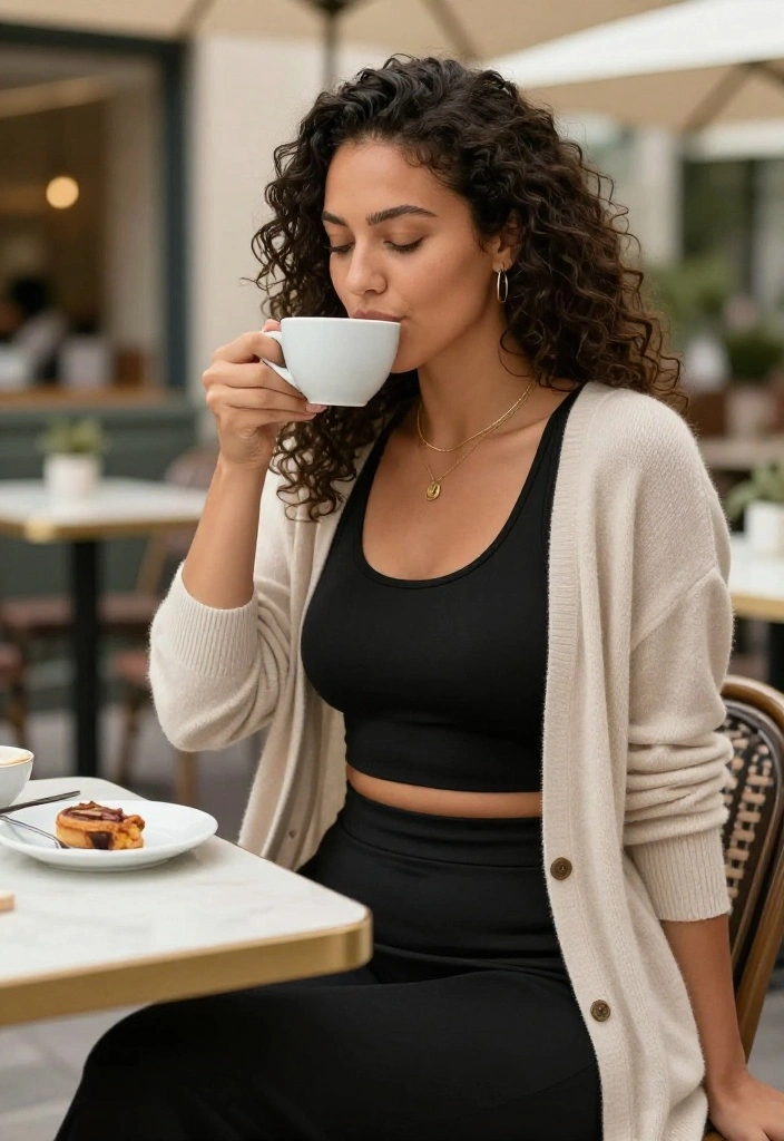 12 Black Skort Outfit Ideas for Women That Feel Less Sporty - 8. Layered with a Long Cardigan 1