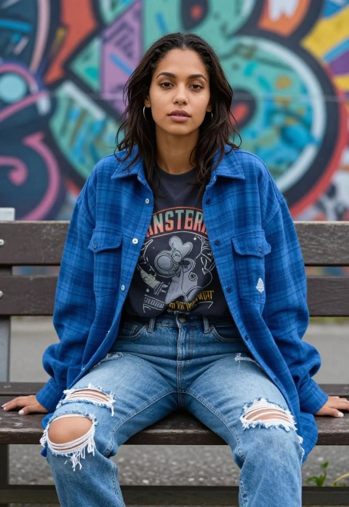 12 Blue Flannel Outfit Ideas for Women That Don't Look Lumberjack - 11. Flannel as Outerwear 1