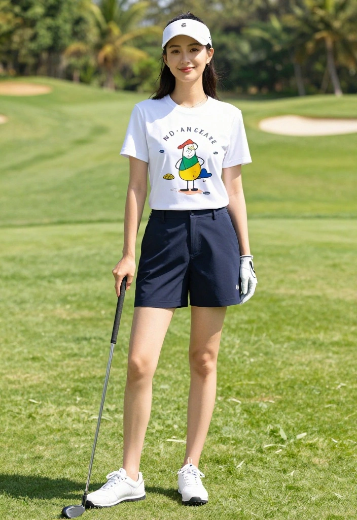 12 Golf Tournament Outfit Ideas for Women That Pass Dress Code - 7. Stylish Shorts and Graphic Tee 1