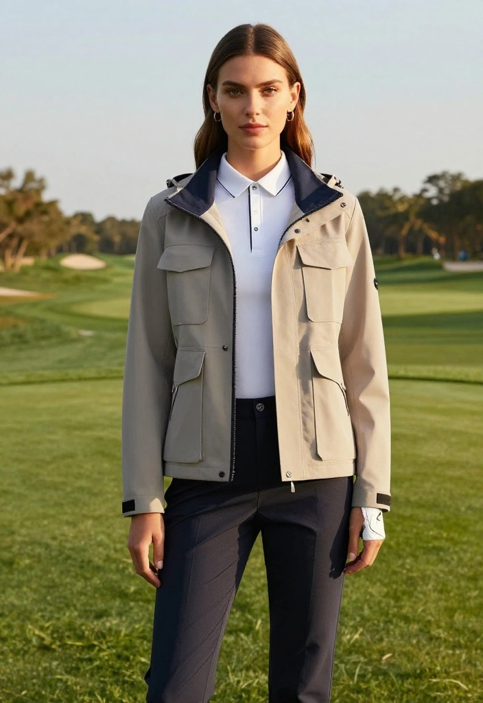 12 Golf Tournament Outfit Ideas for Women That Pass Dress Code - 9. Utility Jacket for Cooler Days 1
