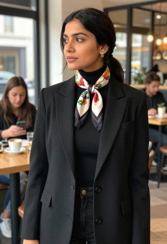 12 Mini Scarf Outfit Ideas for Women That Don't Look Flight Attendant - 1. The Classic Knotted Neck 1