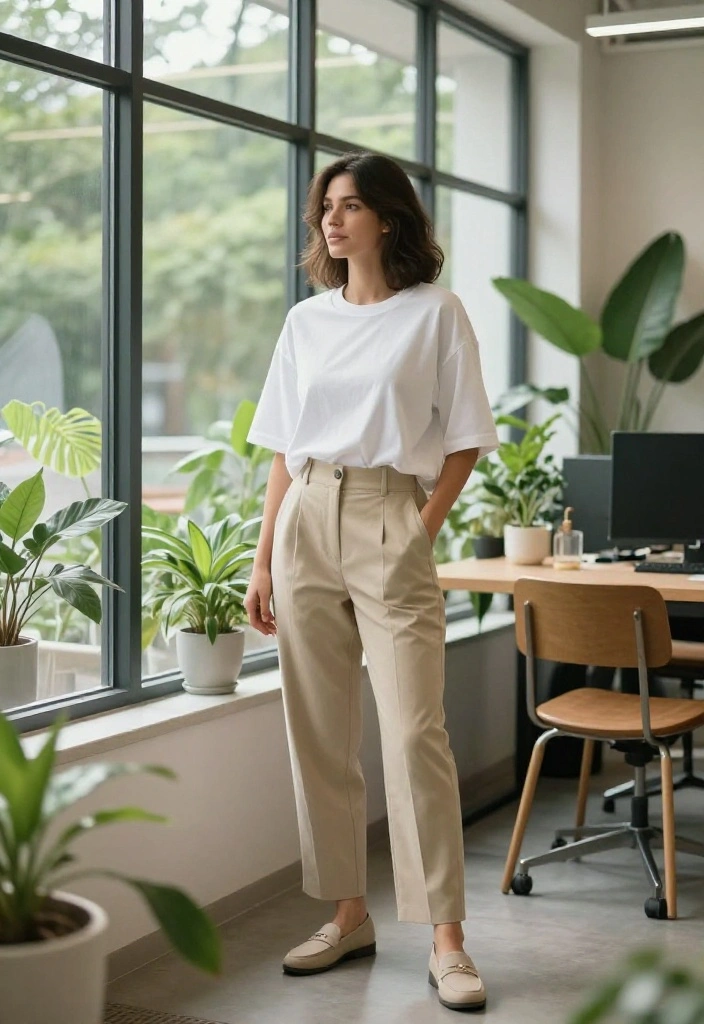 12 Oversized White Shirt Outfit Ideas for Women That Keep Their Shape All Day - 3. Monochrome Magic with Tailored Pants 1