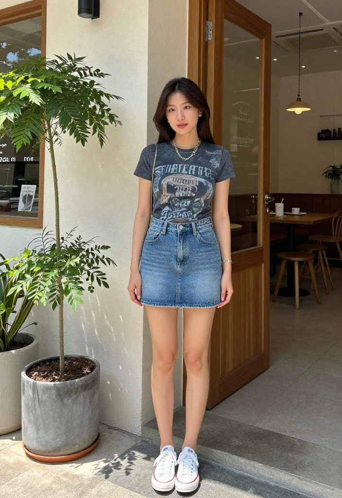14 Denim Mini Skirt Outfits for Women Over 30 - 1. Casual Chic with a Graphic Tee 1