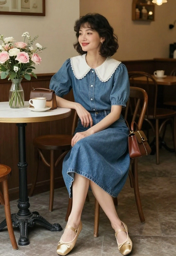 14 Denim Mini Skirt Outfits for Women Over 30 - 10. Vintage Vibes with a Peter Pan Collar 1