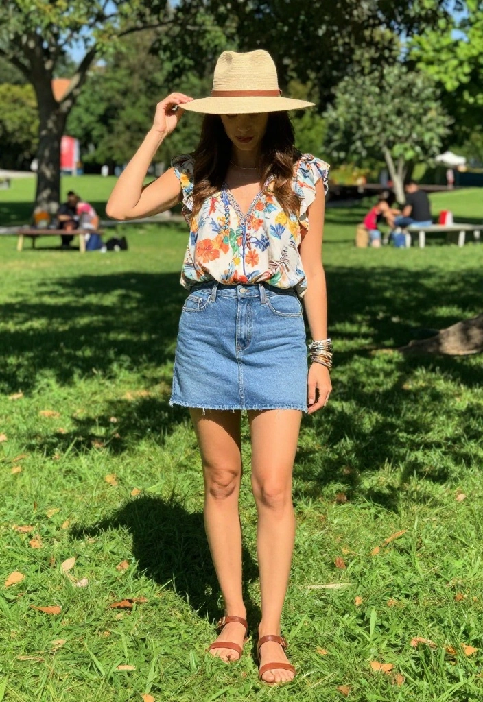 14 Denim Mini Skirt Outfits for Women Over 30 - 3. Effortless Boho with a Flowing Top 1
