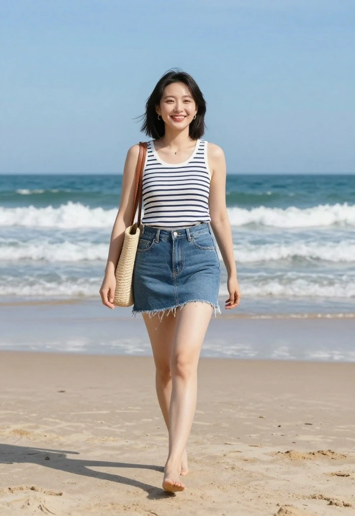 14 Denim Mini Skirt Outfits for Women Over 30 - 8. Nautical Inspired with a Striped Top 1