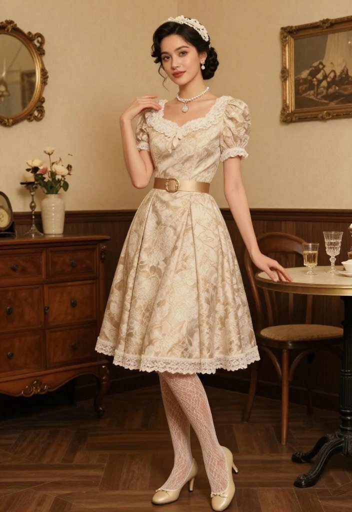 14 Lace Tights Outfit Ideas for Women That Work for Night Out - 6. Lace Tights with a Vintage Dress 1