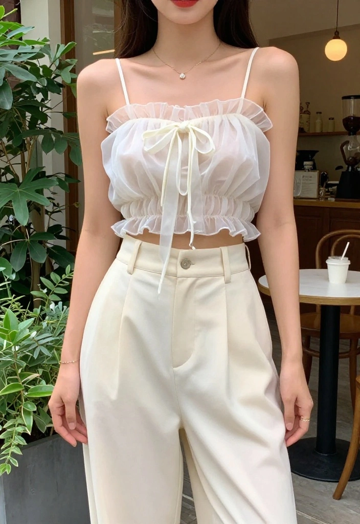 14 Organza Outfit Ideas for Women You Can Actually Wear Again - 7. Organza Tie-Front Crop Top 1
