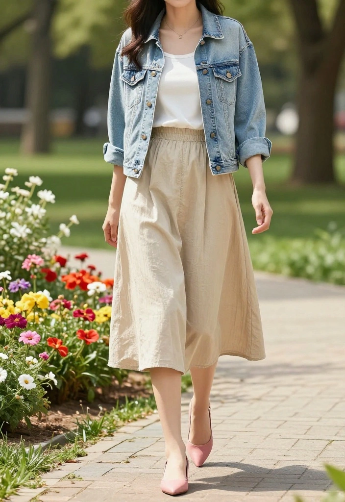 14 Pink Heels Outfit Suggestions for Women That Pair With Anything - 10. Casual Midi Skirt Combo 1