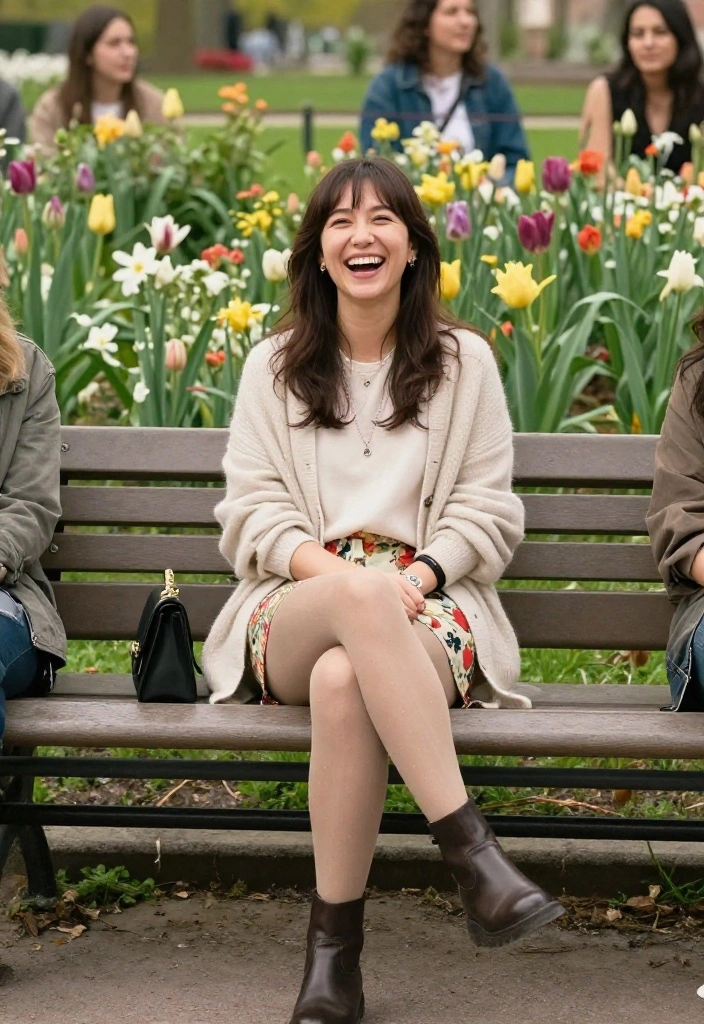 14 Shorts and Tights Outfit Ideas for Women That Bridge Seasons - 7. Floral Shorts with Opaque Tights 1