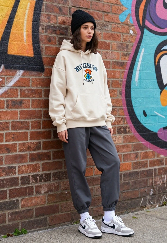 14 White Socks Outfit Ideas for Women That Look Styled Not Accidental - 12. Graphic Hoodie & White Socks Combo 1