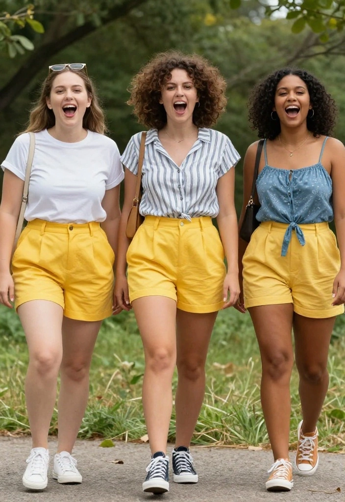 14 Yellow Shorts Outfit Ideas That Don't Wash You Out - 14. Casual Jumpsuit with Yellow Shorts 1