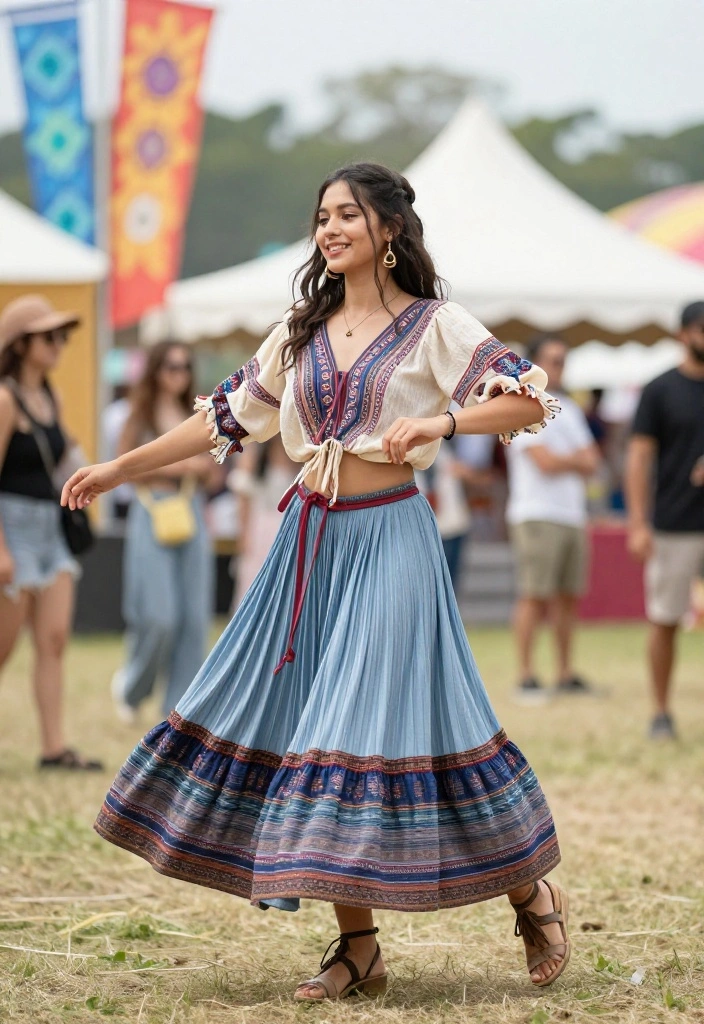 15 Balloon Skirt Outfit Ideas That Balance the Silhouette - 10. Bohemian Flair with a Flowy Top 1